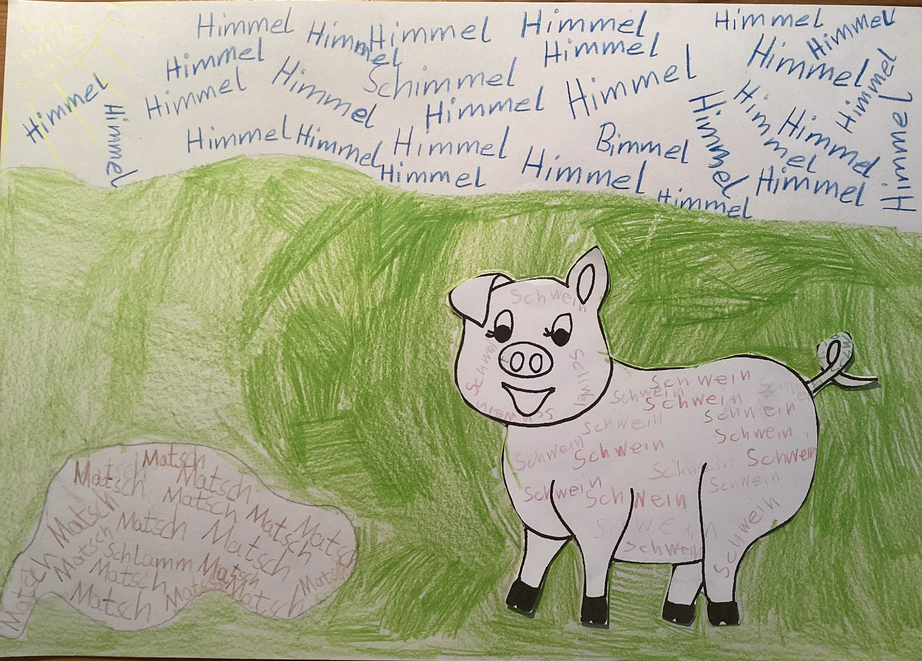 Kinderzeichnung + Wortgedicht Schweinchen